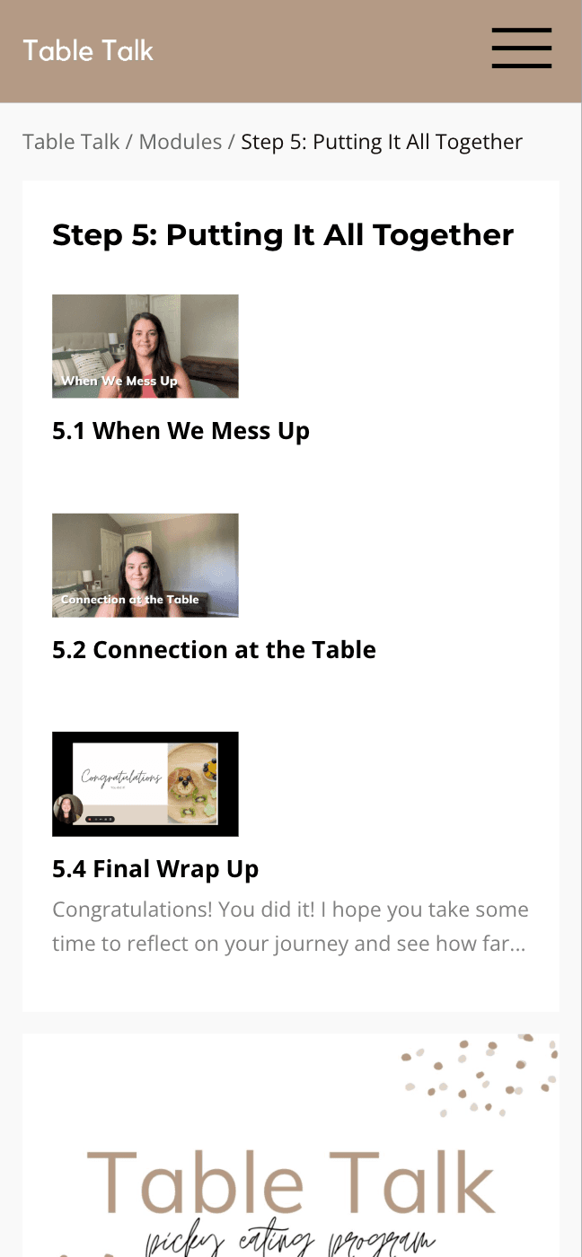 Table Talk Mobile View