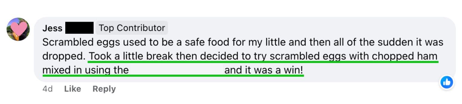 A review saying our course using no pressure techniques got her toddler to stop screaming