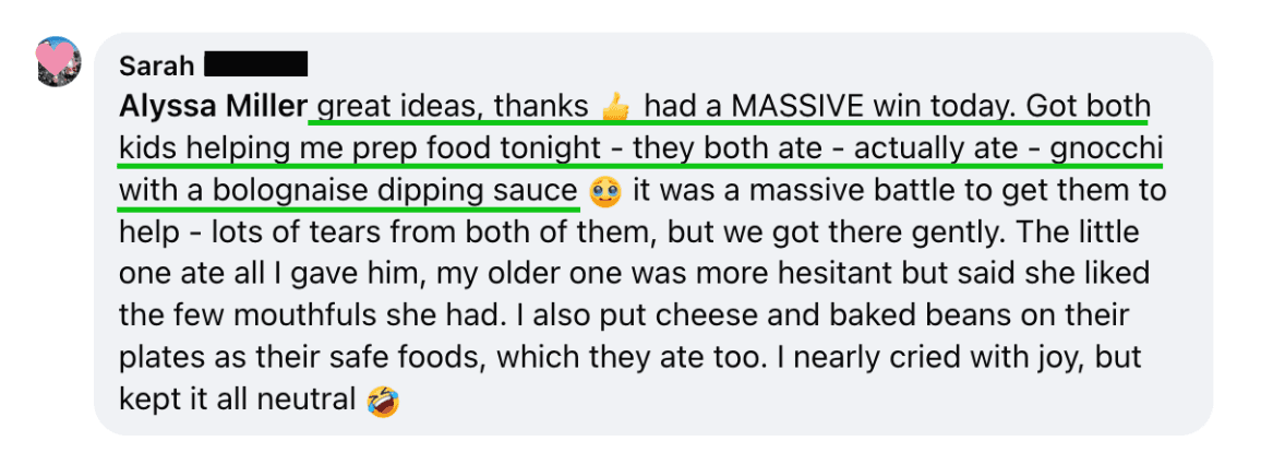 Massive win, got both kids to help prep food and they both ate