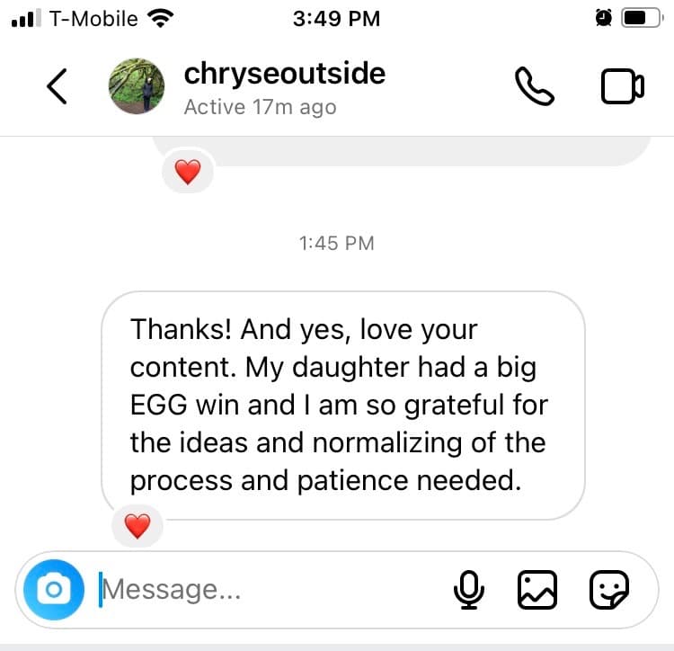 A review saying our course had her daughter eating eggs