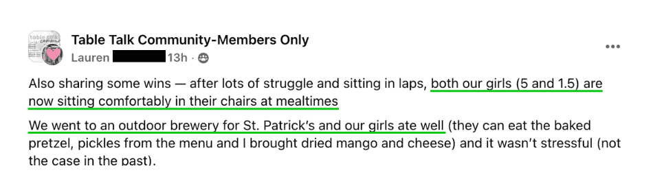 Girls Now Sitting Comfortably in Their Chairs at Mealtimes