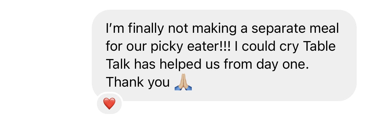 A review saying our course has allowed her to cook 1 meal for the whole family
