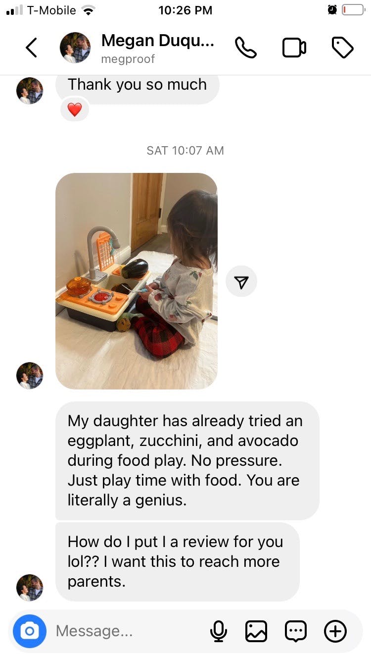 A review saying our course changed her picky eating toddler