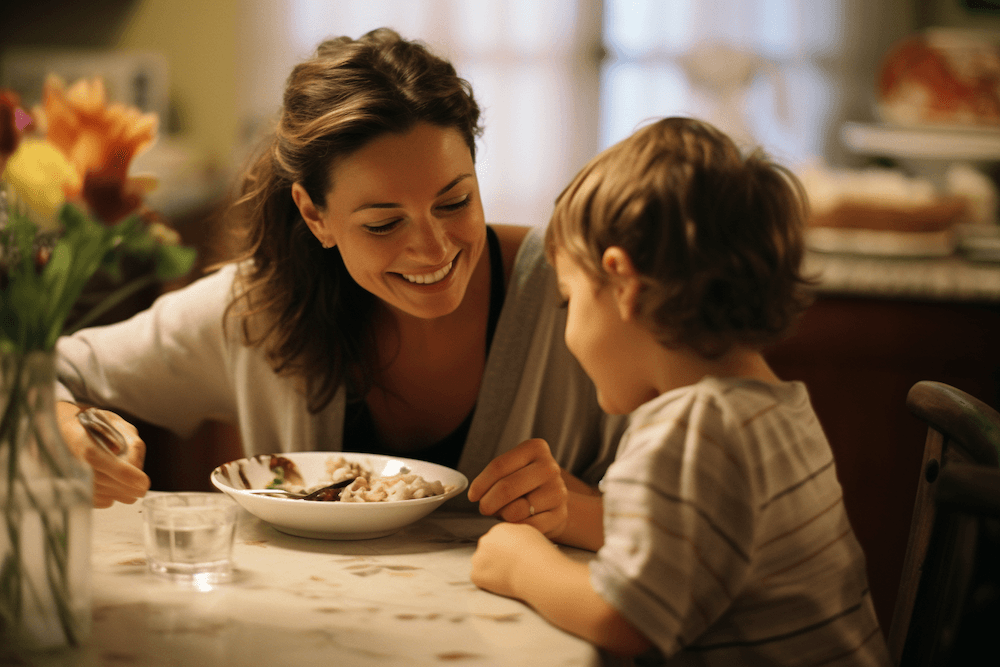 Mom serving a child at the dinner table